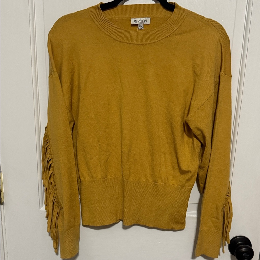 Stylish Mustard Fringe Sleeve Sweater